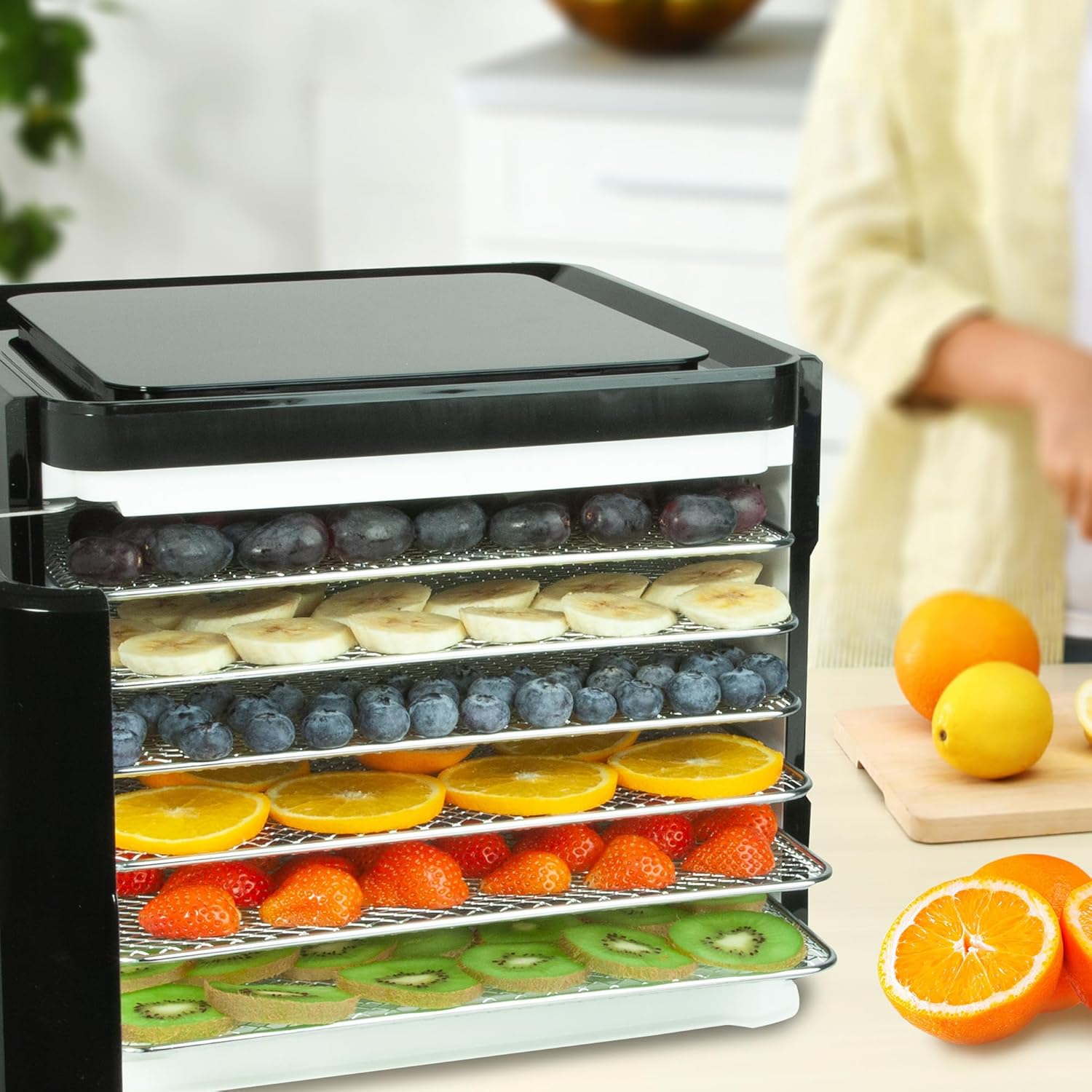 Nebula Lebensmittel Dörrgerät Mit 6 Edelstahlschalen | LED-Touch-Control-Design, Einstellbare Digitale Temperatur 35-70 °C & 48-Stunden-Timer | 400W | Dörrgerät Für Obst, Gemüse, Fleisch Und Mehr