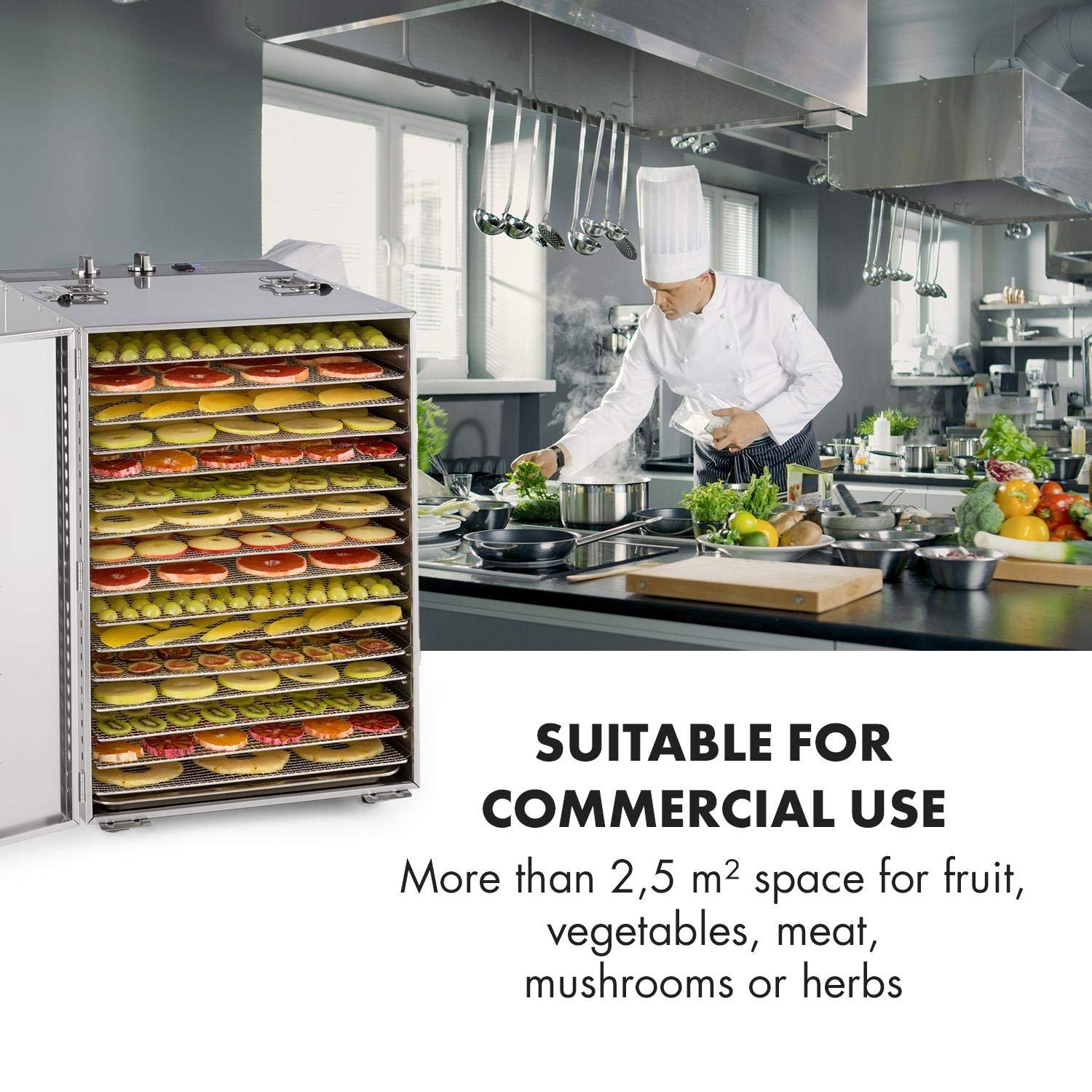 Klarstein Dörrautomat Edelstahl – 4.000-W-Dörrgerät, 48 Edelstahl-Einlegeböden, 30–90 °C, 24-Stunden-Timer, 6 Ventilatoren, 2 Trockenkammern, 50–55 dB, ideal für Obst, Gemüse, Fleisch, Kräuter, Silber